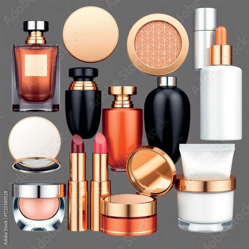 An elegant set of luxury beauty cosmetics