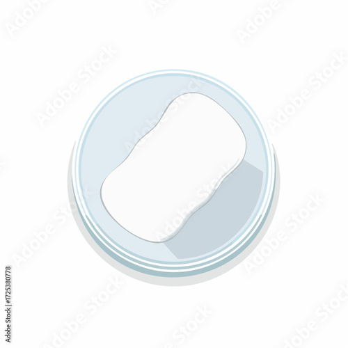 Simple White Sponge in a Blue Circular Dish for Cleaning and Washing Vector