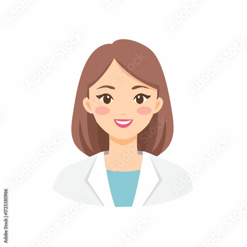 Illustration of a Friendly Woman in a Lab Coat or Doctor Uniform Smiling Comfortably