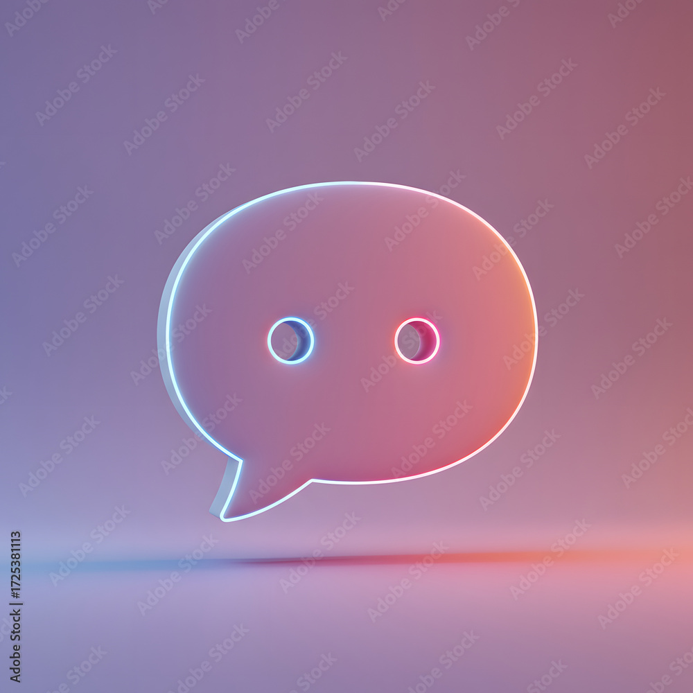 Fototapeta premium 3D Speech Bubble Icon with Neon Glow Outline Conversation and Chat Symbol