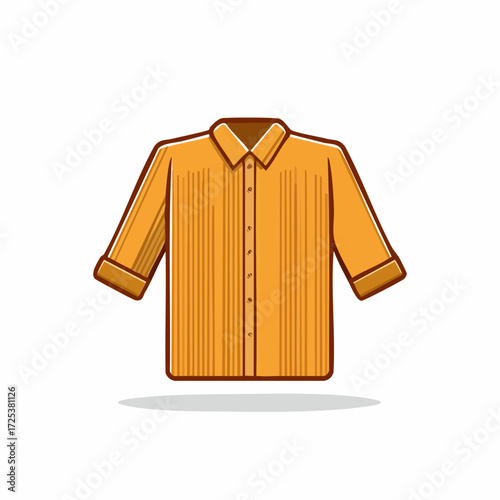 Stylish orange button-down shirt with rolled up sleeves and subtle vertical pattern illustration
