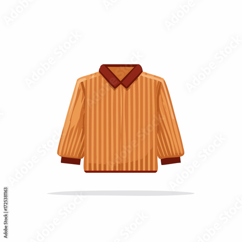 Striped orange and beige long sleeve shirt with collar and cuffs. Apparel fashion clothing