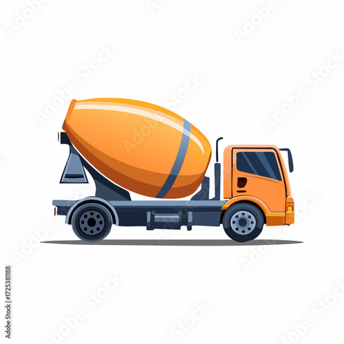 Cartoon illustration of an orange concrete mixer truck construction vehicle