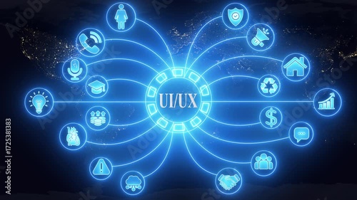 Wallpaper Mural Digital Network U I U X Design Concept Global Connection Technology Icons Glowing Blue Lines Earth Background Futuristic Abstract Data Flow Communication Innovation Torontodigital.ca