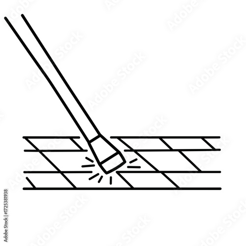 White cane on tactile paving, accessibility icon for visually impaired, blind navigation aid, disability support symbol, inclusive design, vector line illustration, minimal stroke style