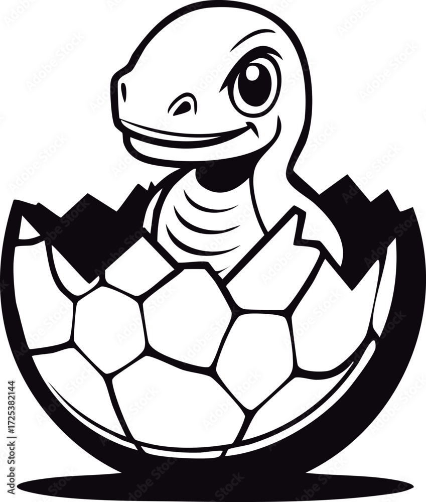 Obraz premium Baby Dinosaur Hatching from Egg Black and White Vector Illustration