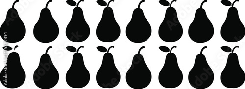 Pear silhouette icons, fruit vector set, seamless pattern design, healthy food graphics, orchard harvest art, fresh fruit illustration, pear shape symbols
