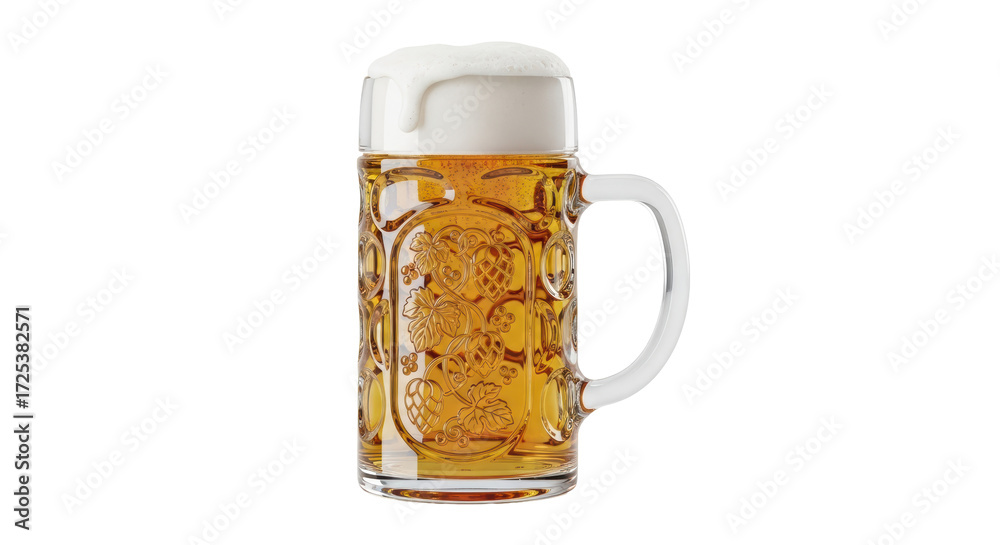 Εκτύπωση καμβά Isolated mug of beer with thick foam head, German traditional stein, festive cel