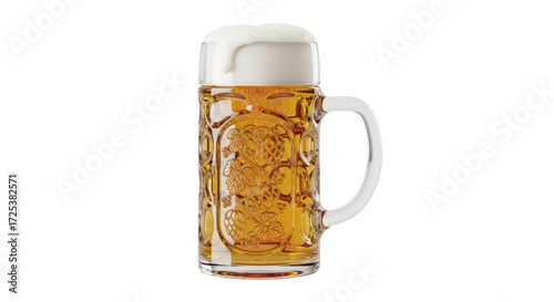 Canvas Print Isolated mug of beer with thick foam head, German traditional stein, festive cel