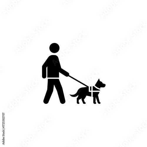 Guide dog icon with blind person, accessibility symbol for visually impaired, disability support, mobility aid, inclusive design, service animal assistance vector illustration