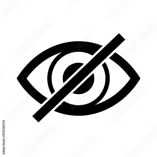 No vision icon, eye with slash symbol, blindness and visual impairment sign, accessibility disability awareness pictogram, vector flat illustration isolated on white background