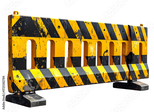 Firefly_Black and yellow construction road barrier isolated on a transparent background, PNG