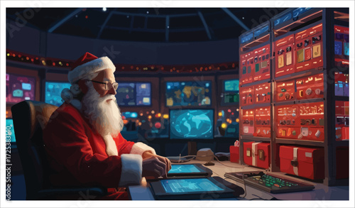 Vector art of santa claus manages the naughty and nice list