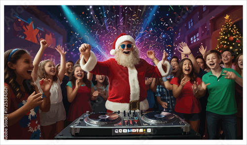 Vector art of santa claus djing at a christmas party