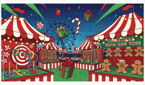 Vector art of christmas carnival with festive decorations