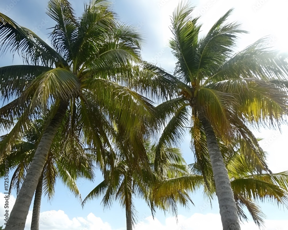 Fototapeta premium Majestic Palm Trees Under Sunny Sky Tropical Paradise