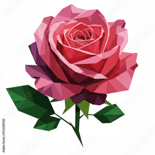 Elegant low poly rose bloom for modern designs and romantic themes, perfect for Valentine's Day or wedding invitations with a unique, stylish aesthetic