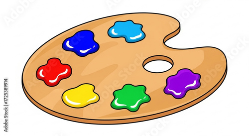 Artist paint palette vector illustration for painting and art projects with colorful paints and mixing area