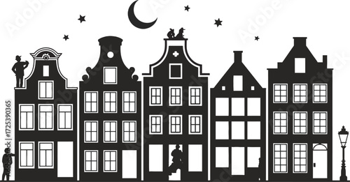 Silhouette cityscape buildings houses vector graphic design
