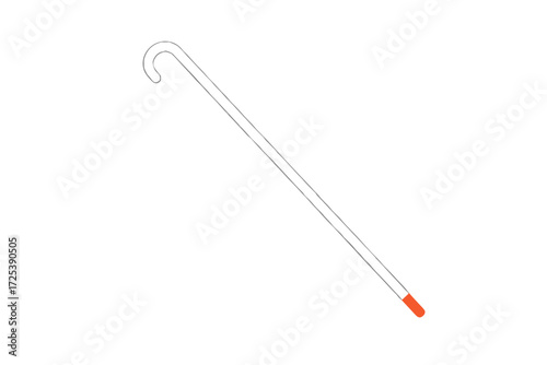 Minimal vector illustration of white cane with red tip, assistive device for blind and visually impaired, symbol of accessibility, disability support, independence and inclusive design