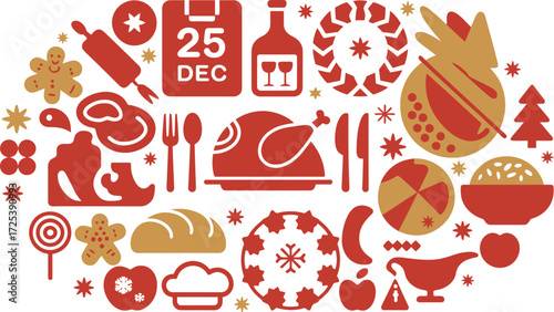 Christmas dinner food holiday celebration vector illustration