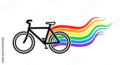 Black bicycle with rainbow trail vector illustration for pride month celebration and cycling events design