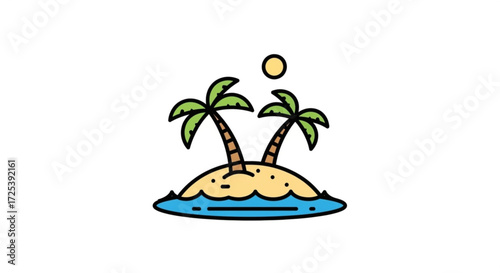 Tropical island with palm trees vector illustration for summer vacation and travel destination design element