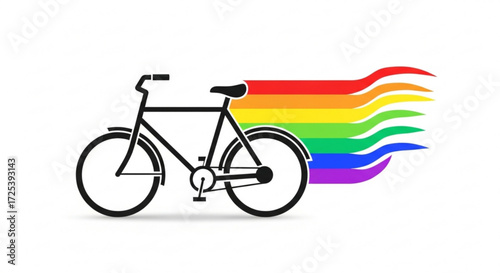 Black bicycle with rainbow trail vector illustration for pride month celebration and cycling lifestyle design