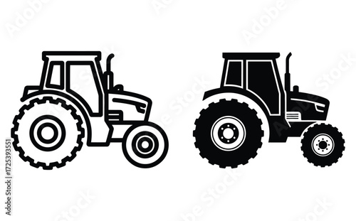 WebModern minimalist tractor icons for agriculture and farming design projects, offering a versatile visual for websites, apps, and print materials focusing on rural themes and agricultural technology