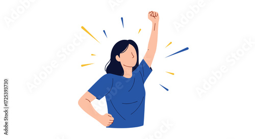 A person raising their arm in a gesture of victory and triumph symbolizing achievement and determination.