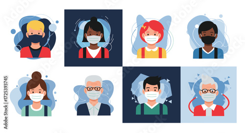 Diverse people wearing face masks for protection during a pandemic.