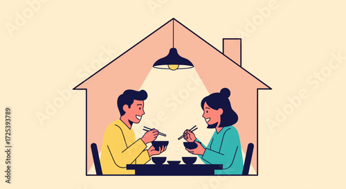 A couple enjoying a cozy meal together indoors at home.