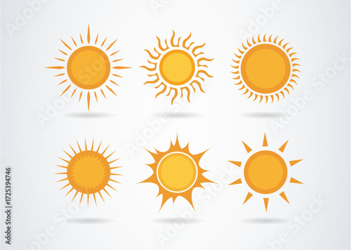 Sunshine vector elements cute Yellow sun icons