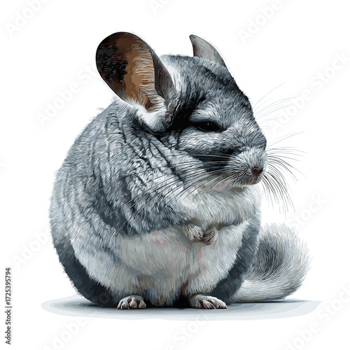 Realistic Chinchilla Illustration Cute Fluffy Pet Art