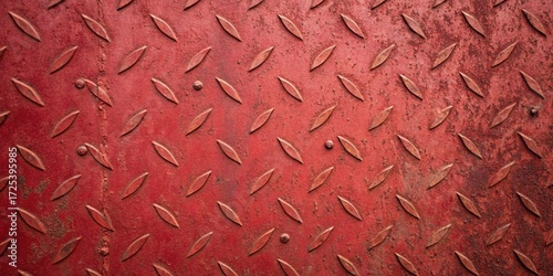 Detailed view of a red metal diamond plate, showcasing its textured surface and industrial design, perfect for backgrounds and adding a rugged touch