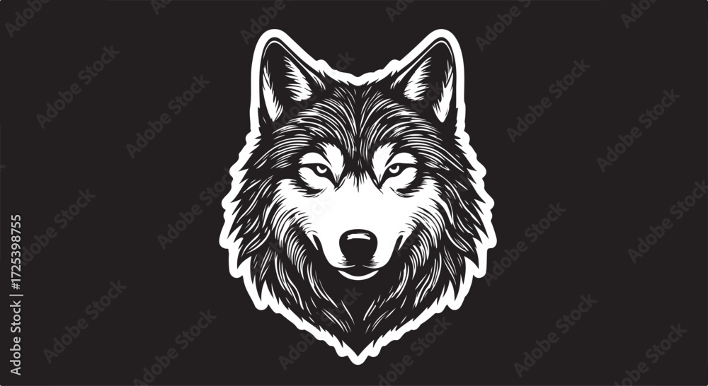 Fototapeta premium Minimalist black and-white wolf head silhouette.