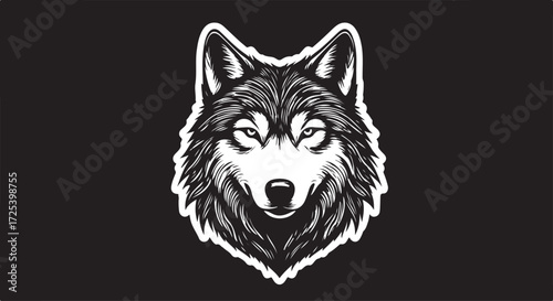 Minimalist black and-white wolf head silhouette.