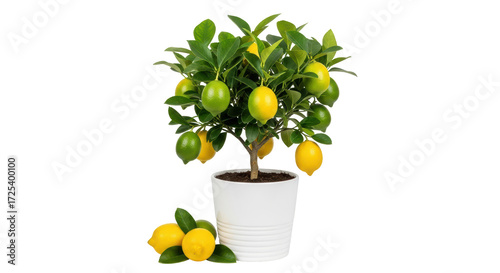Foto Isolated potted lemon tree with ripe citrus fruit, indoor growing, ornamental pl