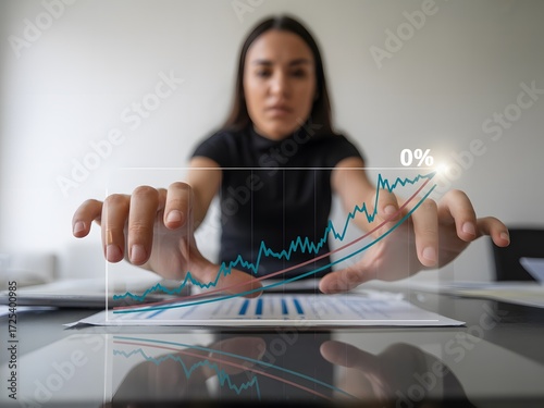Businesswoman analyzing a financial growth chart with her hands in the office