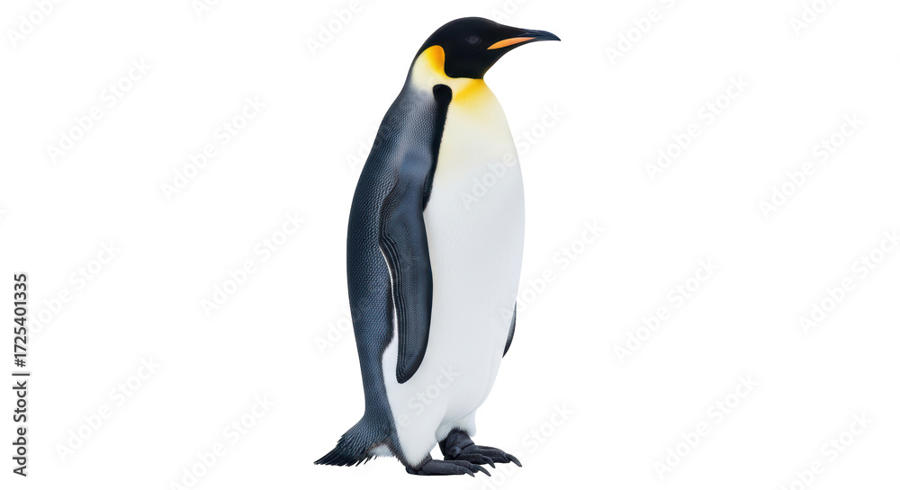 Fototapeta premium Isolated Emperor Penguin, Aptenodytes forsteri standing facing right on a clear background