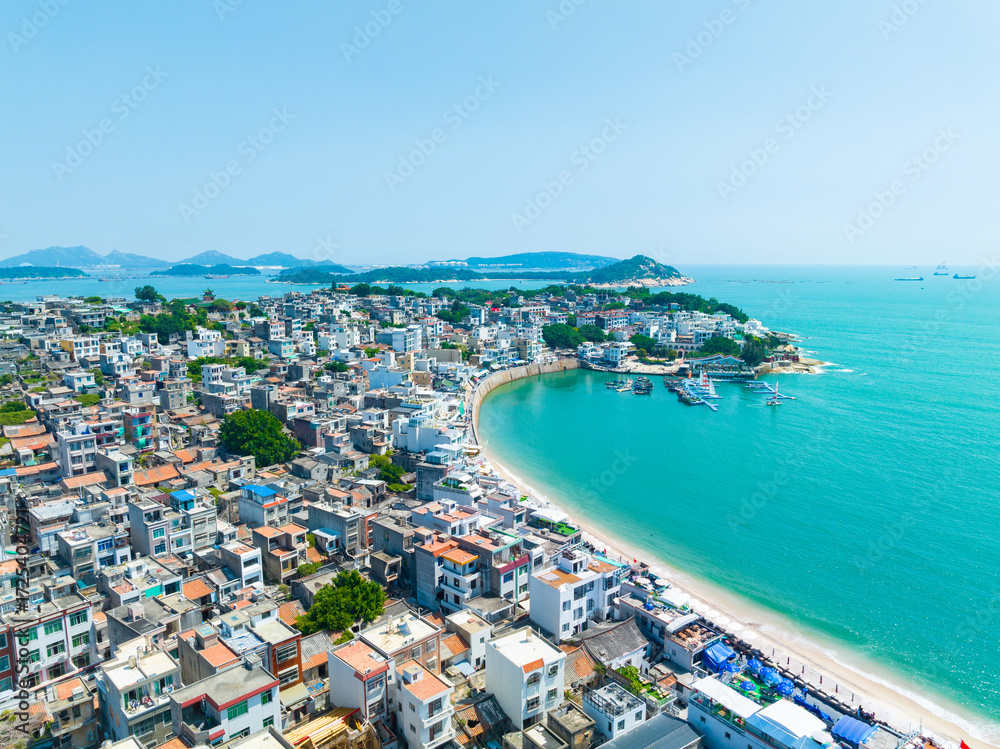 Fototapeta premium Aerial photography of the coastal fishing village of Dongshan Island in Zhangzhou, Fujian