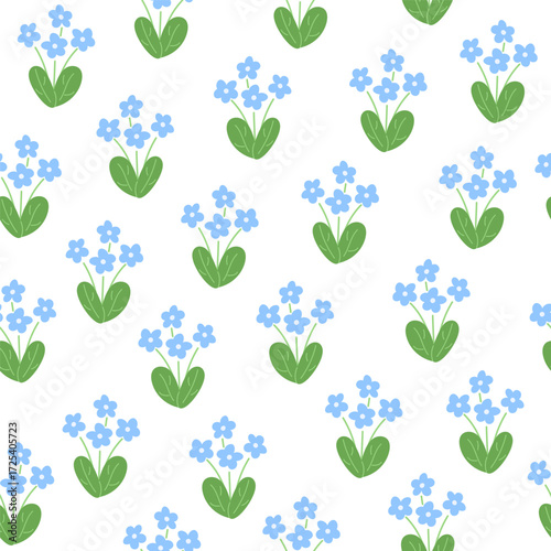 A repeating pattern of simple stylized blue forgetmenot flowers