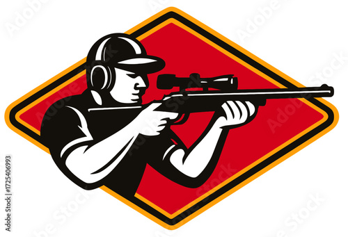 Shooter Aiming Rifle with Scope