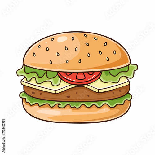 Juicy Cheeseburger Illustration Delicious Fast Food Icon