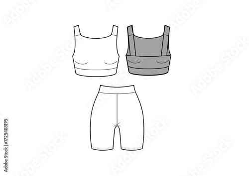Woman Tight and Crop Bustier Sport Casual Set Body Fashion Sketch Template Technical Draw Fashion Illustration