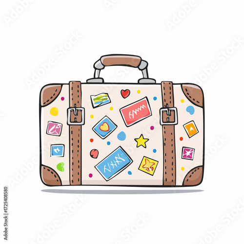 Whimsical Wanderlust A Cartoon Suitcase Adorned with Travel Stickers