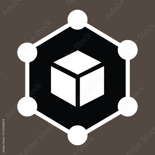 Innovation and Data Visualization: A striking abstract design showcasing a network with a central cube element, symbolizing interconnectedness and technological advancements.