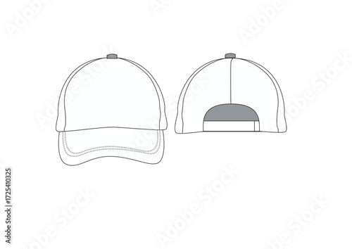 Sport Cap Hat Fashion Sketch Template Front & Back Technical Draw Fashion Illustration