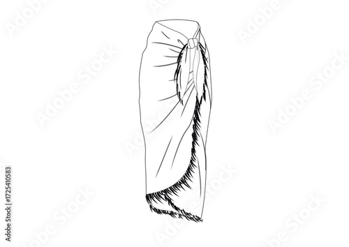 Woman Swimwear Skirt Pareo Fashion Sketch Template Front & Back Technical Draw Fashion Illustration