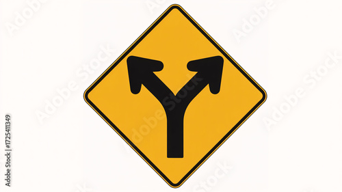 Navigating life's crossroads a clear yellow sign shows two diverging paths representing decision making and future choices